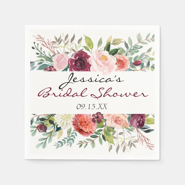 Guardanapo De Papel Buquê Borgonha Personalizado Napkin Floral (Frente)