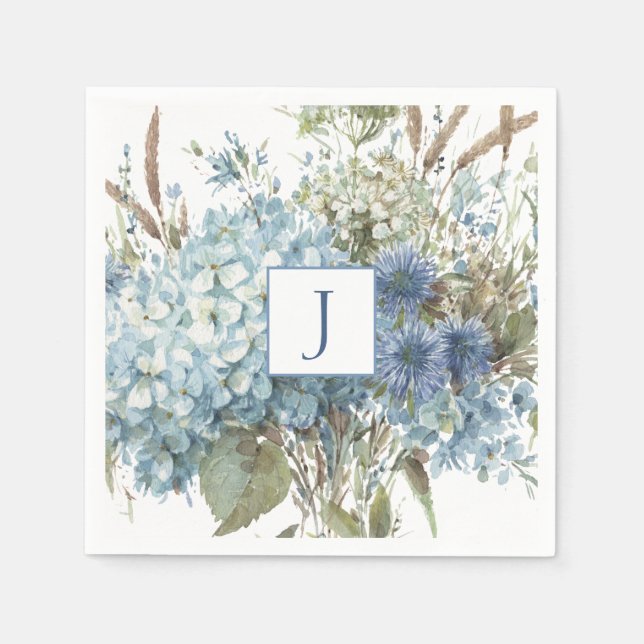 Guardanapo De Papel Buquê de Aquarela Azul-Boêmia (Frente)