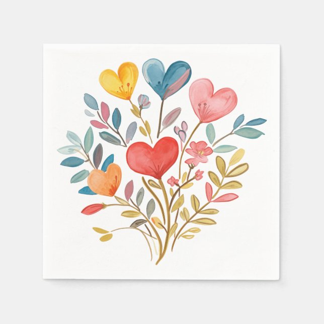 Guardanapo De Papel Buquê de aquarelas com copas e folhas (Frente)