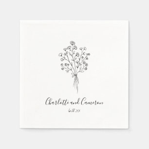 Guardanapo De Papel Buquê de Arte de Linha Botânica Nomes de Casamento