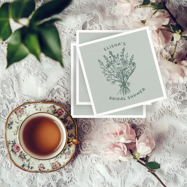 Guardanapo De Papel Buquê de flor selvagem Chá de panela cáustico (Wildflower Bouquet Rustic Whimsical Bridal Shower Sage CUSTOM Napkins
)