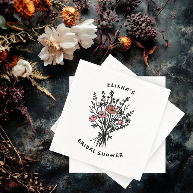 Guardanapo De Papel Buquê de flor selvagem Chá de panela cáustico (Wildflower Bouquet Rustic Whimsical Bridal Shower Napkins
)