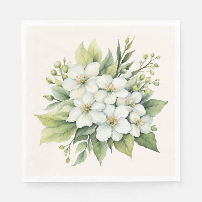 Guardanapo De Papel Buquê de Flores de Maçã Branca em Aquarela (Frente)