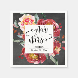 Guardanapo De Papel Buquê de Flores Vermelhas Chalkboard, Tipografia M