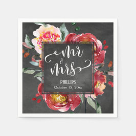 Guardanapo De Papel Buquê de Flores Vermelhas Tipografia Sr & Sra Quad