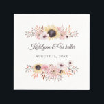 Guardanapo De Papel Buquê de girassol Nápoles Personalizadas<br><div class="desc">Estes guardanapos de casamento impressos por medida apresentam um estilo aquarela ilustrando um buquê floral composto por girassóis e outros florais em amarelo, rosa e marrom e complementando as cores quentes fazer perfeito para o final do verão e casamentos outono iniciais. Use os campos modelo para personalizar facilmente esses campos...</div>