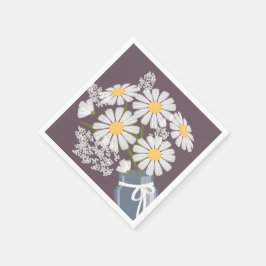 Guardanapo De Papel Buquê de Jarra Mason de Margaridas Brancas no Cant