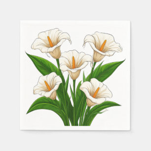 Guardanapo De Papel Buquê de Lírios-de-Calla Brancos com Folhas Verdes