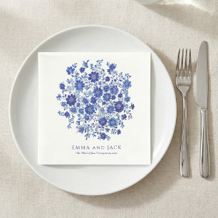 Guardanapo De Papel Buquê de Noiva Azul com Chinoiserie e nomes e data