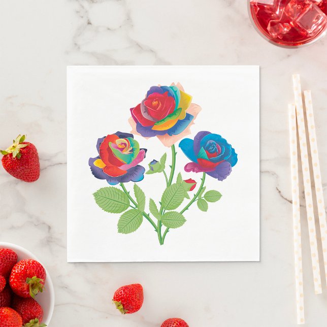 Guardanapo De Papel Buquê de Rosas Arco-Íris Pop Art Floral (Criador carregado)