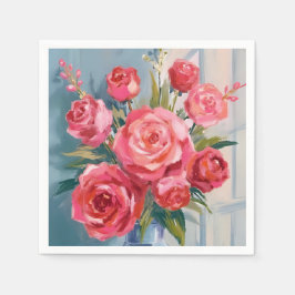 Guardanapo De Papel Buquê de Rosas | Floral Vermelha em Vaso de Aquare