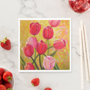 Guardanapo De Papel Buquê de Tulipas Rosa e Vermelha.