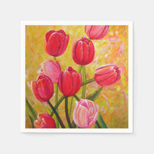 Guardanapo De Papel Buquê de Tulipas Rosa e Vermelha. Napkins
