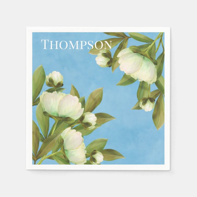 Guardanapo De Papel Buquê Floral de Peões Brancos Clássicos (Frente)