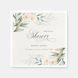 Guardanapo De Papel Buquê Floral de Verdura Branca Rústica para Chá de