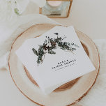 Guardanapo De Papel Buquê Greenery de inverno<br><div class="desc">Celebrar a noiva com esses minimalistas guardanapos de chá de panela de inverno rústicos com um pinheiro aquarela e um utensílio com flores de algodão.</div>