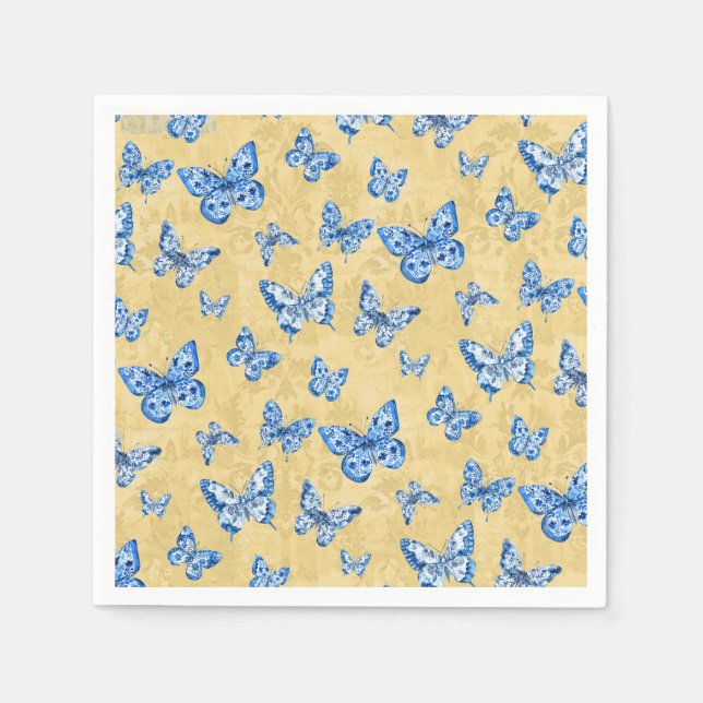 Guardanapo De Papel Buraco branco azul de Chinoiserie Borboleta esmaec (Frente)