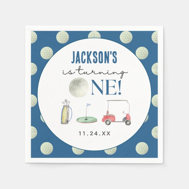 Guardanapo De Papel Buraco Em Um Aniversário Do Garoto De Golfe (Frente)