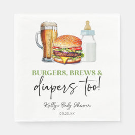 Guardanapo De Papel Burgers Brews and Diapers Too! Baby Shower