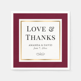Guardanapo De Papel Burgundia Elegante e Casamento de Amor e Obrigados