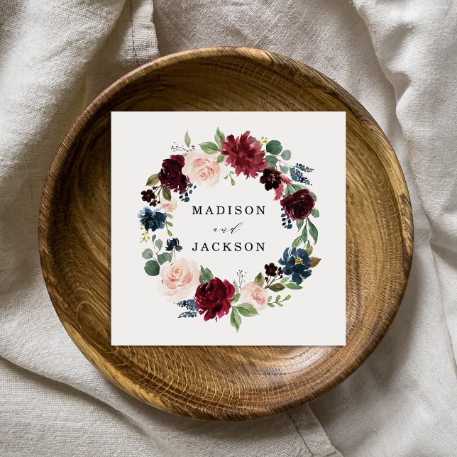 Guardanapo De Papel Burgundy Blush Elegante e Casamento Floral de Mari (Criador carregado)