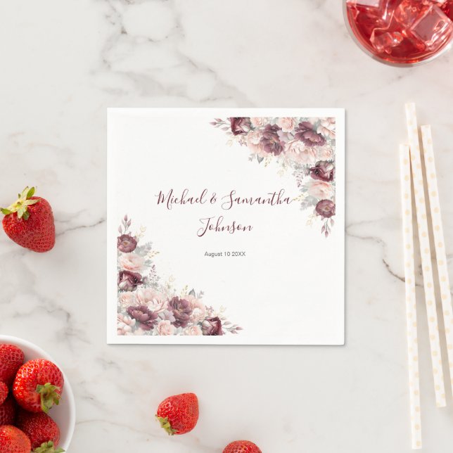 Guardanapo De Papel Burgundy Blush Peony e Casamento de Rosas (Insitu)