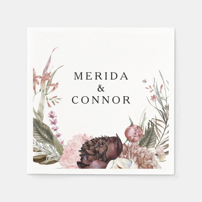 Guardanapo De Papel Burgundy Boho Floral Wedkins (Frente)