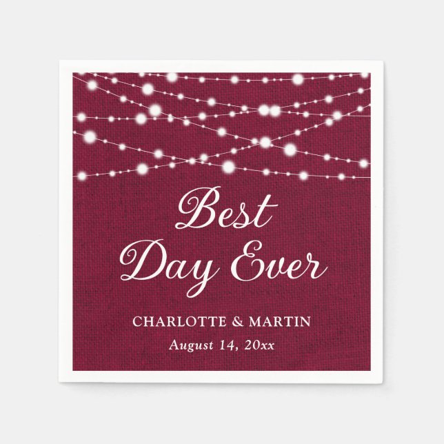 Guardanapo De Papel Burgundy Burlap String Luz Casamento Russo (Frente)