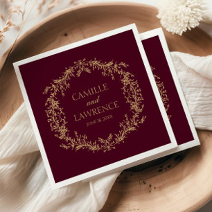 Guardanapo De Papel Burgundy Champagne Toile Floral Frame Casamento