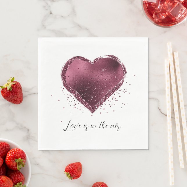 Guardanapo De Papel Burgundy Cherry Glitter Sparkle Heart Love  (Insitu)