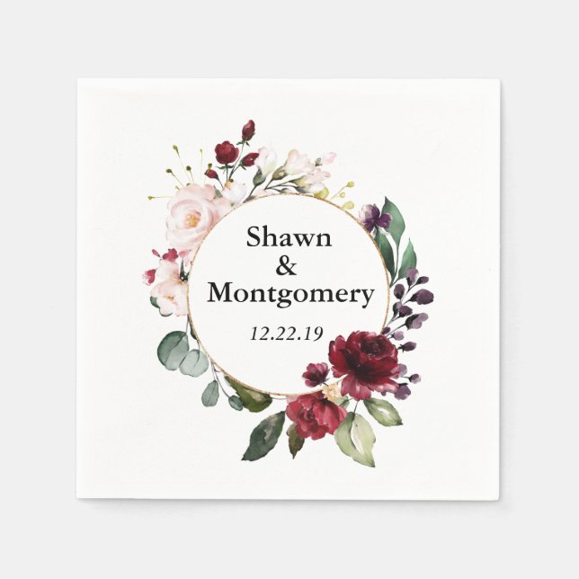 Guardanapo De Papel Burgundy e Blush Rosa Cocktail Napkins (Frente)