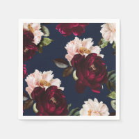 Burgundy Escuro Malva Peônia Floral Azul Naval