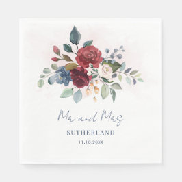 Guardanapo De Papel Burgundy Floral Greenery Recepção de casamento