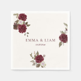 Guardanapo De Papel Burgundy Floral Wedding Cocktail Napkins