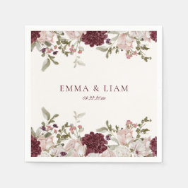 Guardanapo De Papel Burgundy Floral Wedding Cocktail Napkins