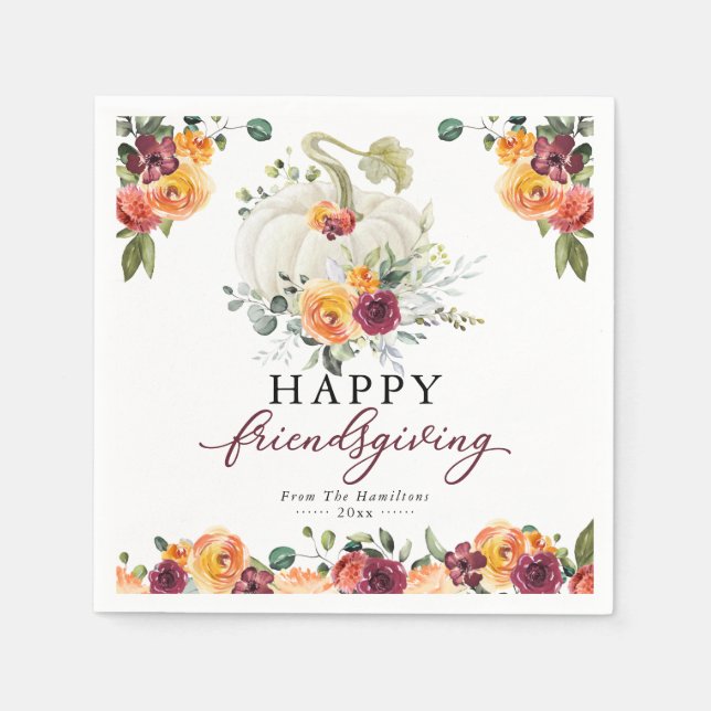 Guardanapo De Papel Burgundy Floral White Pumpkin Amigo dando Napkin (Frente)