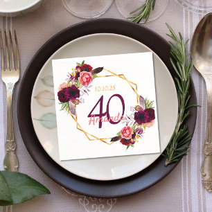 Guardanapo De Papel Burgundy floresce aniversário geométrico de ouro
