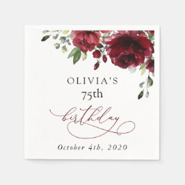 Guardanapo De Papel Burgundy Flowers, Red Flowers, Greenery, Birthday