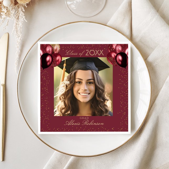 Guardanapo De Papel Burgundy Gold Balloons Graduation Party Photo (Criador carregado)