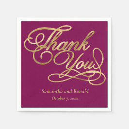 Guardanapo De Papel Burgundy & Gold Foil Thank You Calligraphy Wedding