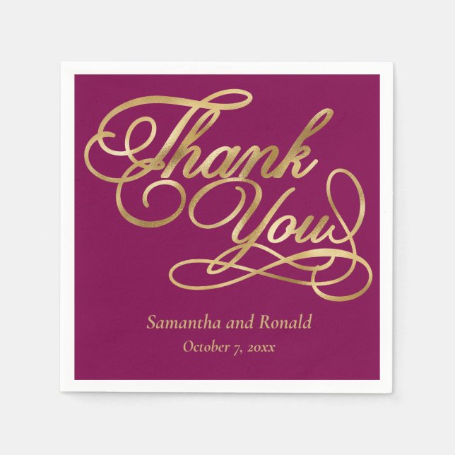 Guardanapo De Papel Burgundy & Gold Foil Thank You Calligraphy Wedding (Frente)