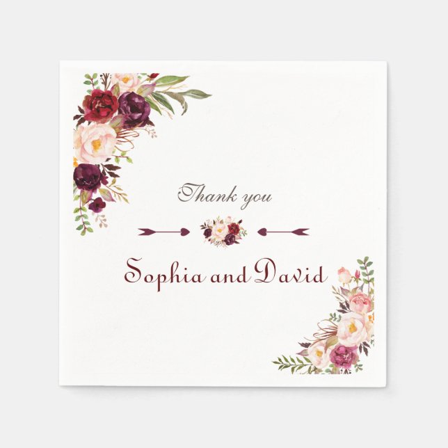 Guardanapo De Papel Burgundy Marsala Blush Casamento Floral (Frente)
