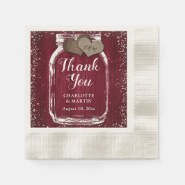 Guardanapo De Papel Burgundy Mason Jar Rustic Wood Obrigado Casamento