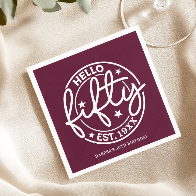 Guardanapo De Papel Burgundy Olá 50.º aniversário (Criador carregado)