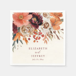 Guardanapo De Papel Burgundy Orange Floral Fall Wedding