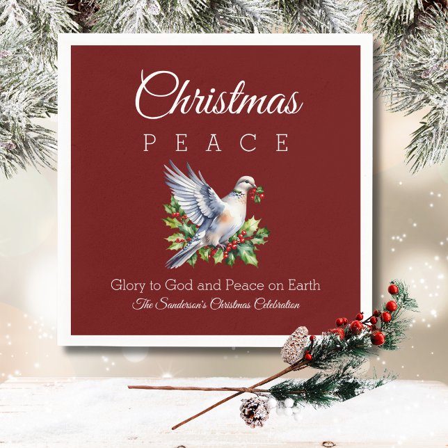 Guardanapo De Papel Burgundy Peace Dove Holly Christian Christmas (Criador carregado)