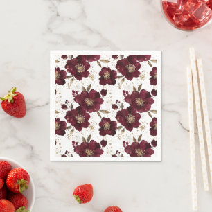 Guardanapo De Papel burgundy peonches flores com brilho dourado para v