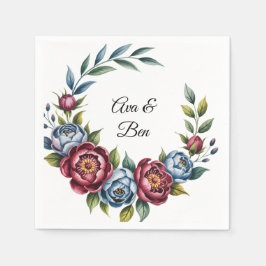 Guardanapo De Papel Burgundy Peony e Blue Rosa Weding