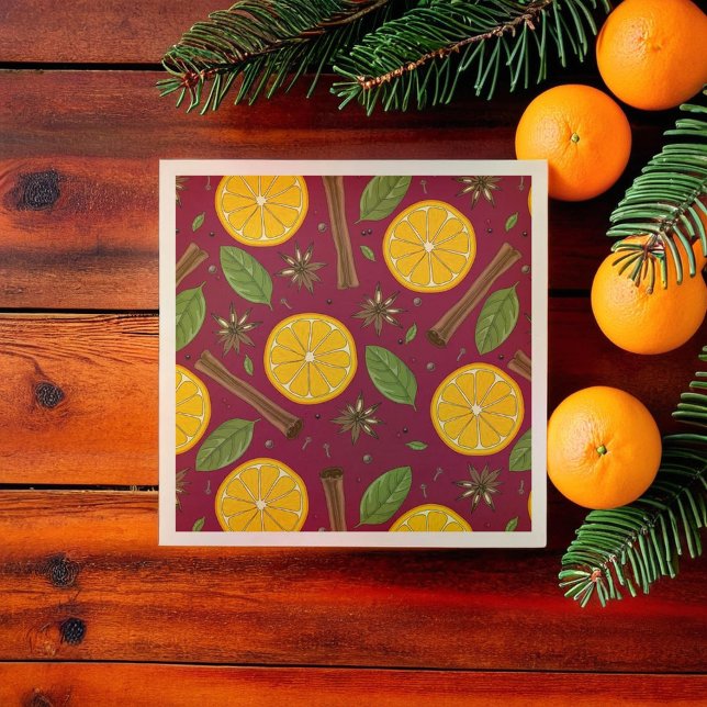 Guardanapo De Papel Burgundy picante de vinho de bolor de Natal (Christmas mulled wine spicy burgundy napkins)