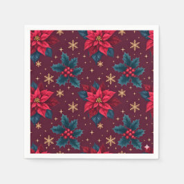 Guardanapo De Papel Burgundy Poinsettia & Gold Snowflake